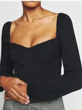 NWT Reformation Reign Long Sleeve Sweetheart Bustier Neckline Top Black Size 8